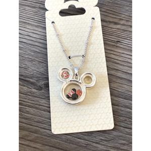 DISNEY PARKS SILVER MICKEY MOUSE NECKLACE MINNIE HEAD WITH BODY PART CHARMS NEW